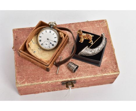 FOUR ITEMS, to include an Acier Garanti gunmetal open face pocket watch with black Roman numerals and subsidiary seconds dial