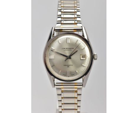 A GENTS 'J.W.BENSON' AUTOMATIC WRISTWATCH, round silver dial signed 'J.W.BENSON Londo, automatic 25', baton markers, date win