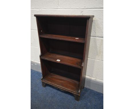 A 19TH CENTURY STAINED PINE WATERFALL OPEN BOOKCASE, on bracket feet, width 48cm x depth 21cm x height 80cm (condition - alte