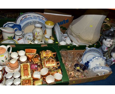 FOUR BOXES AND LOOSE CERAMICS AND GLASS ETC, to include Price Kensington cottage wares, Johnson Bros 'Fresh Fruit' part dinne