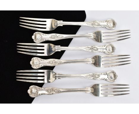 SIX LATE VICTORIAN SILVER KINGS PATTERN FORKS, each hallmarked 'Josiah Williams &amp; Co' London 1896, approximate gross weig