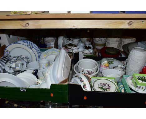 FOUR BOXES AND LOOSE CERAMICS AND GLASSWARES to include Royal Worcester 'Milan' and 'Summerfield' part tea sets, boxed Royal 