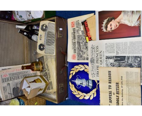 TWO VINTAGE SUITCASES CONTAINING PICTURES, EPHEMERA, VINTAGE RADIO etc to include a piece of German WWII Propaganda with hand