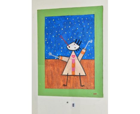 FAHY (AMERICAN CONTEMPORARY), an abstract female figure with a forked tongue, signed bottom right, oil on canvas, unframed si