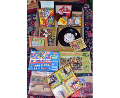 A QUANTITY OF VINTAGE GAMES AND JIGSAWS ETC, to include assorted Tower Press and Bell jigsaws, various packs of cards and car