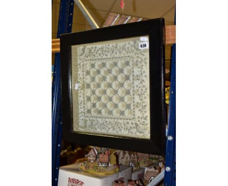 A VICTORIAN MIRRORED CHESS BOARD WITH BIRD AND FOLIATE SCROLL BORDER, MOUNTED IN A FRAME, approximate size 44cm square includ