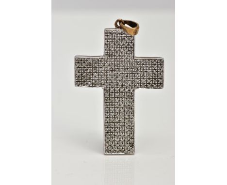 A 9CT GOLD DIAMOND CROSS PENDANT, the cross pendant set throughout with single cut diamonds, estimated total diamond weight 1