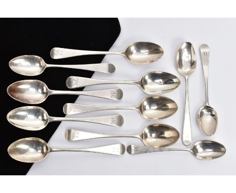 A SELECTION OF SILVER TEASPOONS, to include a set of four old English pattern spoons, engraved initial to the terminal, hallm