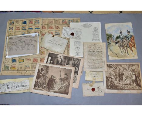 ANTIQUARIAN POSTAL EPHEMERA &amp; PRINTS comprising two 17th Century Indentures and one 18th Century document, two letters da