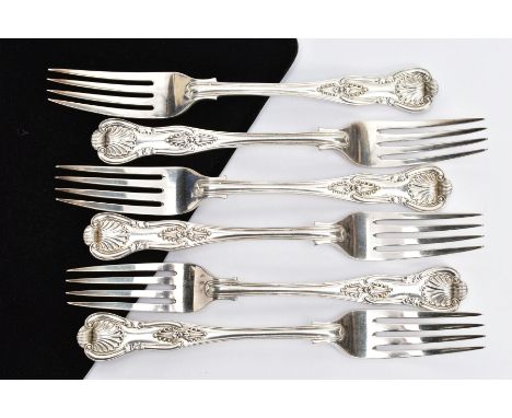SIX LATE VICTORIAN SILVER KINGS PATTERN FORKS, each hallmarked 'Josiah Williams &amp; Co' London 1896, approximate gross weig