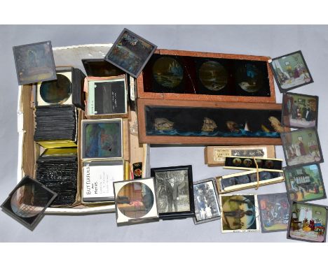 MAGIC LANTERN SLIDES, approximately one hundred and fifty slides, b/w and colour featuring topographical images, family holid