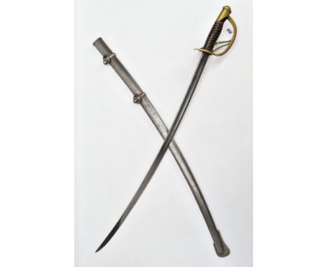 AN EXAMPLE OF AN M1840 US CAVALRY SABER, with scabbard, the blade length is approximately 89cm and is marked on one side with