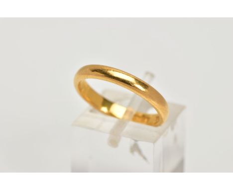 A 22CT GOLD WEDDING BAND, of a plain polished design, hallmarked 22ct gold Birmingham, ring size N, approximate gross weight 