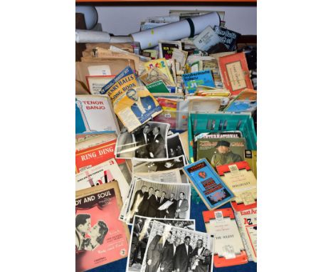 FOUR BOXES AND LOOSE PRINTED EPHEMERA, including sheet music, Ordnance Survey and other folded maps, theatre programmes, guid