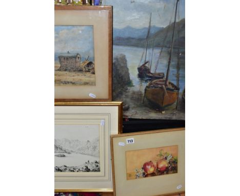 PICTURES comprising a watercolour depicting a gypsy encampment in a landscape, unsigned, attribution to Anthony Rich verso, a