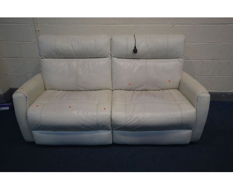 A CREAM LEATHER ELECTRIC RECLINING SOFA, length 189cm