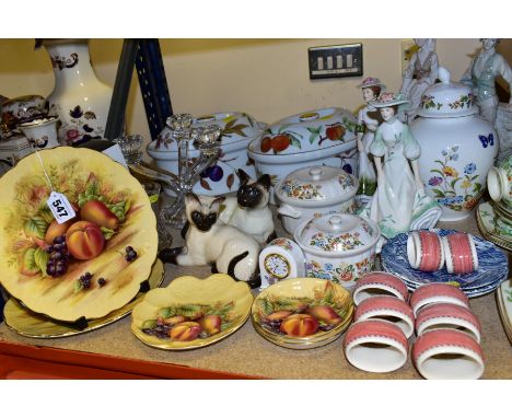 A GROUP OF AYNSLEY AND OTHER CERAMICS AND GLASSWARE, to include five pieces of Aynsley Orchard Gold, a boxed Stuart Crystal b