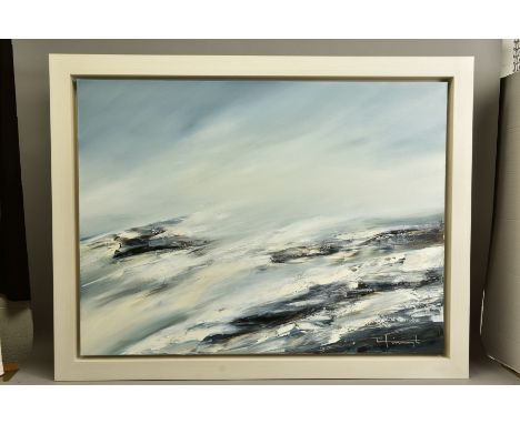LYNNE TIMMINGTON (BRITISH CONTEMPORARY) 'SMORUMNEDRE', a stormy seascape, signed bottom right, titled verso, oil on canvas, a