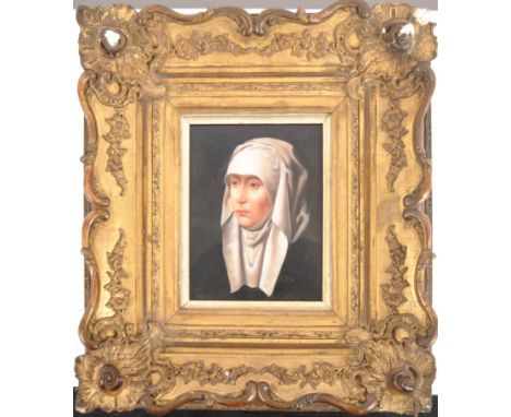 After Hans Memling (b. 1433-1494) - A late 19th century English oil on board portrait painting of Mater Dolorosa original by 