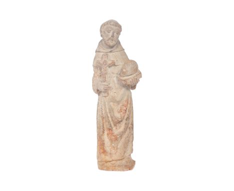 Architectural - A late eighteenth century figured Bath stone ecclesiastical model of St. Francis of Assisi holding a cross wi