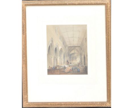 William James Muller (1812-1845) - A 19th century watercolour on paper painting depicting a Church interior scene. Framed &am