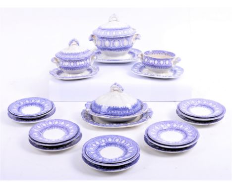 A Victorian 19th century Davenport 'Lilac Athens' pattern ceramic miniature doll's house children dinner service. The set com