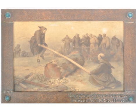After William Strutt - Edwardian large printed engraving depicting two hooded Benedictine monks on a see-saw with a crowd of 
