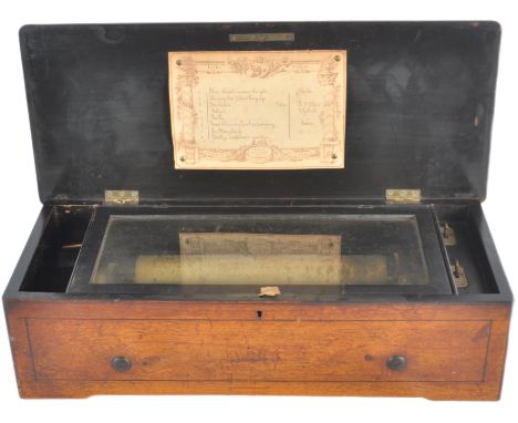 A 19th Century Swiss music cylinder box by PVF St Croix. Rosewood case with inlaid decoration and satinwood borders. The 27.5