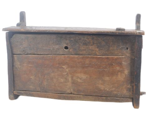 An 18th century Central Afghanistan Afghan dowry chest marriage chest trunk storage box. Rustic form with hand planed wooden 