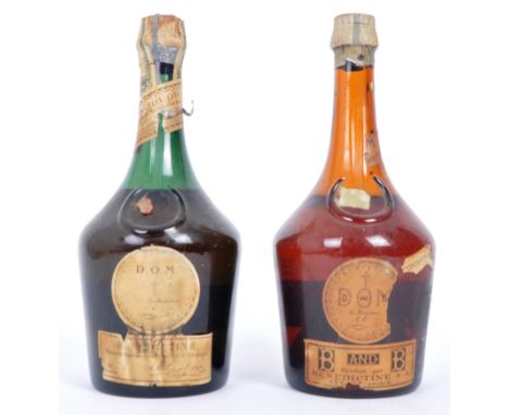 Two 750ml bottles of Dom Benedictine midcentury vintage champagne, with original seals to the cork intact. Undated; one marke