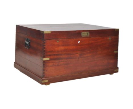 A 19th century military Camphor wood campaign chest&nbsp; coffer. The military chest with plinth banded base, carry handles t