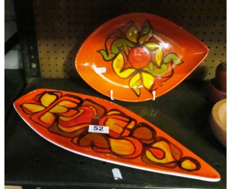 Two 1970's Poole Pottery plates orange ground and abstract patterns