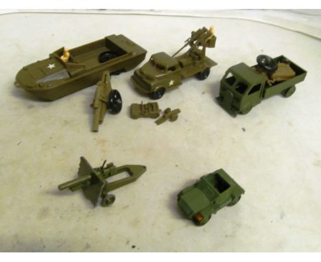 Some plastic army vehicles, Dinky Scout Car and Brittains Cannon