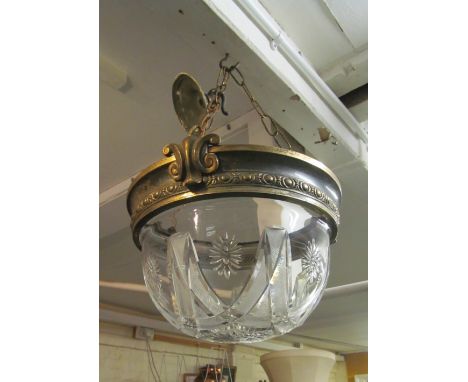 A gilt metal and crystal ceiling light
