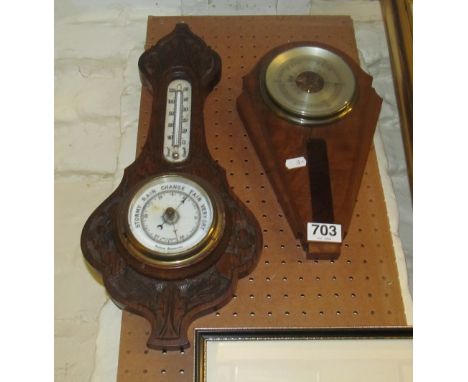 An Art Deco barometer and a barometer/thermometer