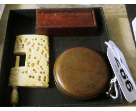 A set of miniature antique dominoes (i.c), compass and a bone clamp