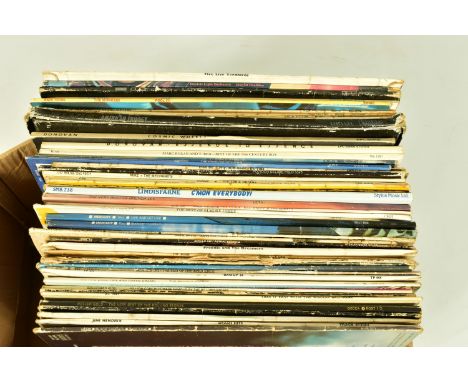 A BOX CONTAINING APPROX FIFTY LPs OF MOSTLY ROCK MUSIC including The Yardbirds, The Rolling Stones etc (full list available o