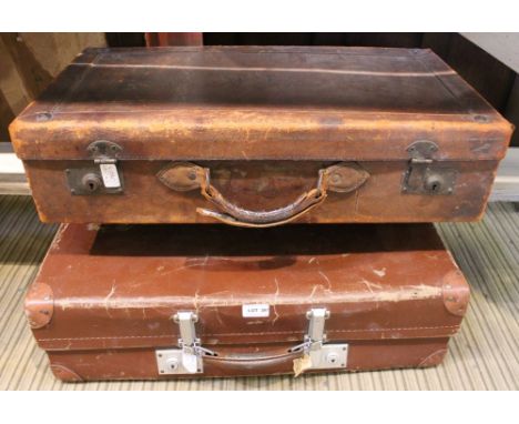 TWO TAN COLOURED VINTAGE SUITCASES 