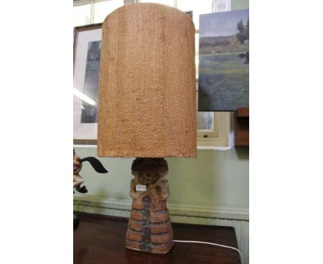 A PROBABLE CORNISH STUDIO POTTERY TABLE LAMP BASE with period shade 