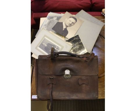 A VINTAGE LEATHER DOCUMENT CASE together with an extensive selection of vintage black &amp; white photographs various 
