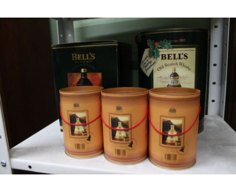 TWO GREEN BOXED BELL'S SCOTCH WHISKY COMMEMORATIVE DECANTERS, together with three tubes containing Bell's miniature whisky de