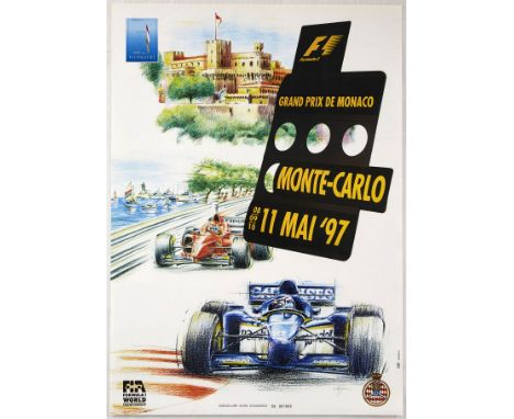 Original vintage motorsport poster for the 55 Grand Prix in Monaco that took place between 8 and the 11 May 1997. Great image