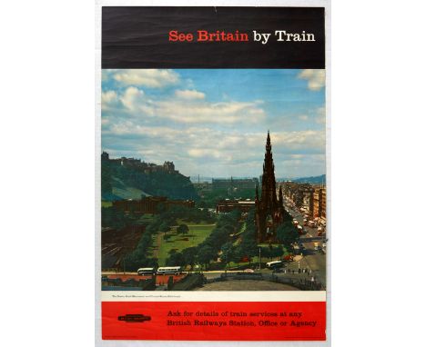 Original vintage travel poster issued by British Railways - Great image of Edinburgh Castle, Scott Monument and Princes Stree