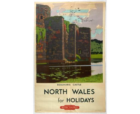 Original vintage travel poster for Beaumaris Castle in North Wales issued by British Railways - Great artwork by Norman Wilki