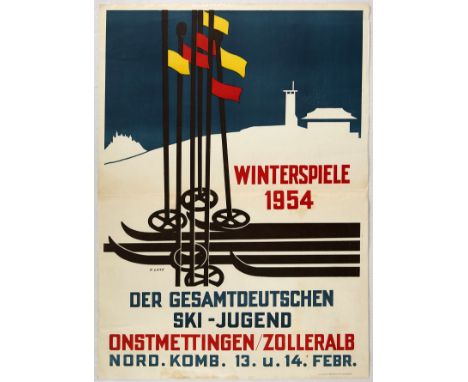Original vintage ski poster Winterspiele 1954 - Der Gesamtdeutschen Ski - Jugend Onstmettingen/Zolleralb / Winter games 1954 