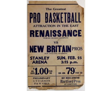 Original vintage text only sports event poster for The Greatest Pro-Basketball attraction in the east Renaissance worlds colo