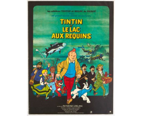 Original vintage film poster for Tintin and the Lake of Sharks /Tintin et Le Lac Aux Requins - a 1972 French-Belgian animated