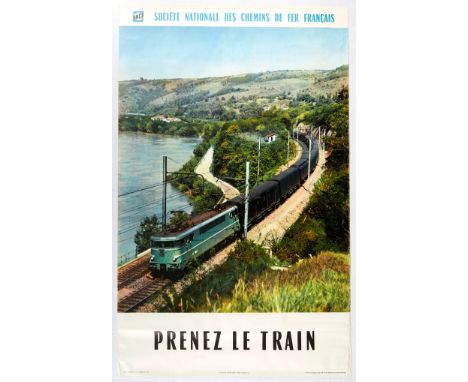 Original vintage travel poster issued by the French State Railways (SNCF) to promote travel by train -  Prenez le Train - Tak