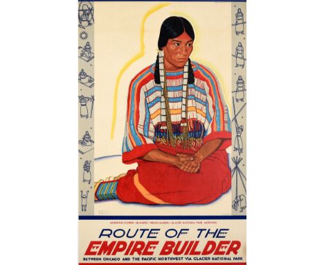 Original vintage travel calendar advertising poster - Route of the Empire Builder Between Chicago and the Pacific Northwest v