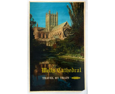 Original vintage travel poster for Wells Cathedral issued by British Railways Western Region - Great image of the gothic cath